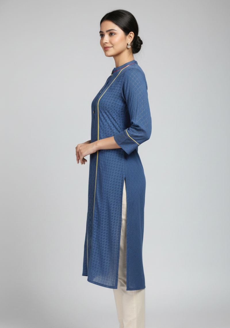 WOMENS KURTIS - DARK BLUE AND YELLOW LINE