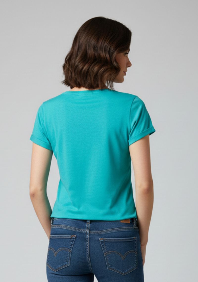 WOMENS T-SHIRT - TEAL GREEN PRINTED