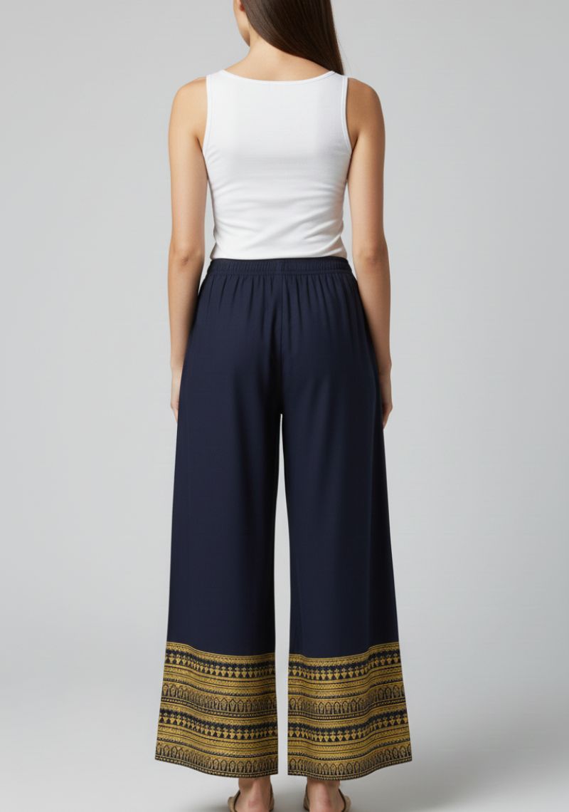 WOMENS PALAZZO - DARK NAVY AND GOLDEN COLOR PRINTED