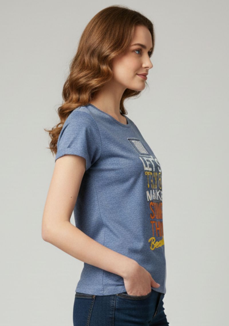 WOMENS T-SHIRT [MD] -  BLUE & MULTI COLOR PRINT
