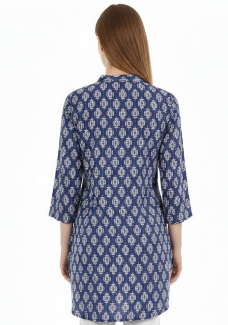 WOMENS WESTERN TOP [SL] - BLUE AND WHITE PRINTED