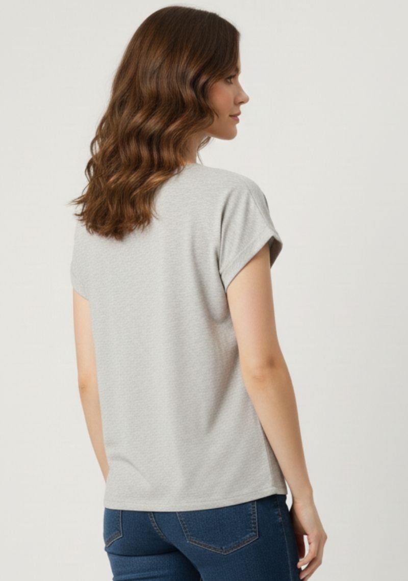 WOMEN T-SHIRT [MD] - LIGHT GREY [MULTI COLOR PRINTED ]