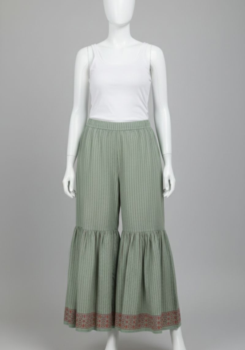 WOMENS PALAZO - LIGHT GREEN AND MAROON PRINTED