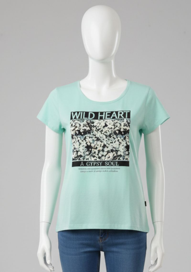WOMENS T-SHIRT [MD] - TEAL GREEN AND BLACK PRINT