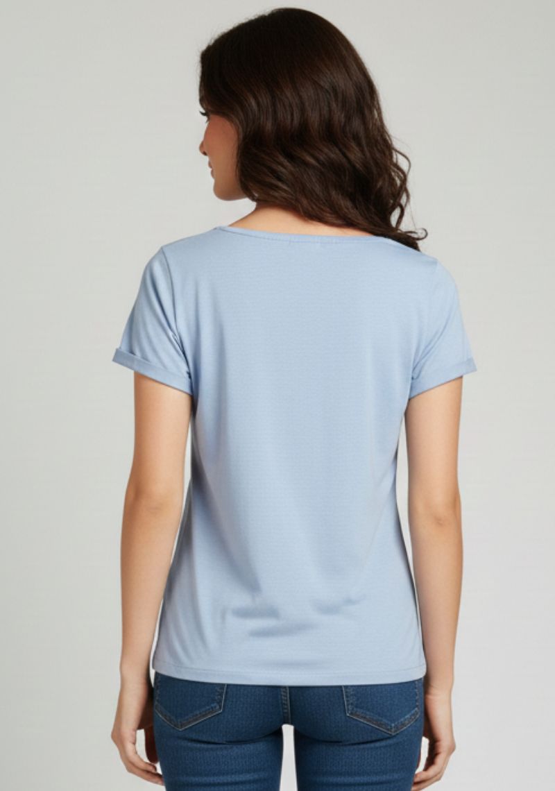 WOMENS T-SHIRT [MD] - SEA BLUE & FLORAL PRINTED