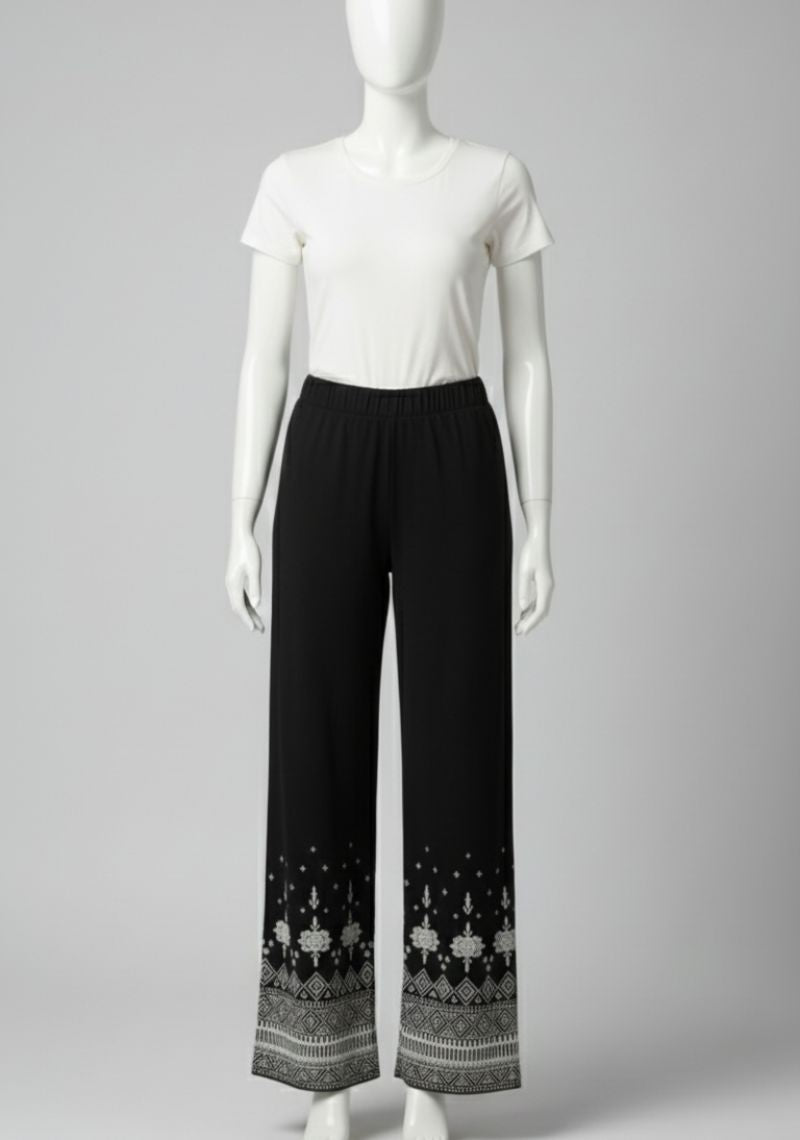 WOMENS PALAZZO - PLAIN BLACK AND WHITE PRINTED