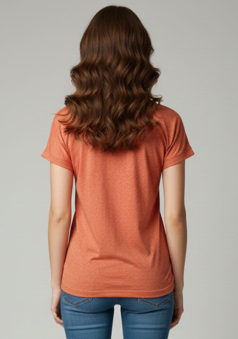 WOMENS T-SHIRT [MD] - ORANGE [BLACK AND WHITE PRINTED ]