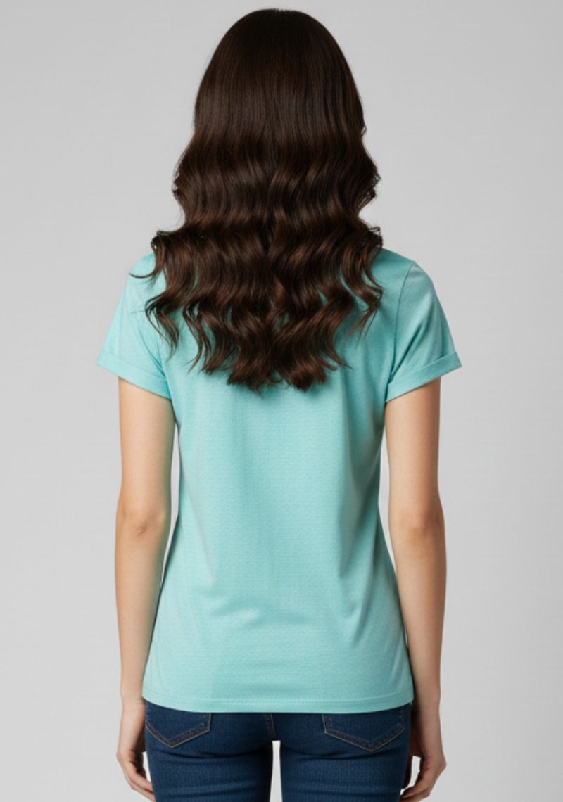 WOMENS T-SHIRT [MD] - SKYBLUE & BLACK [MULTI COLOR PRINT]
