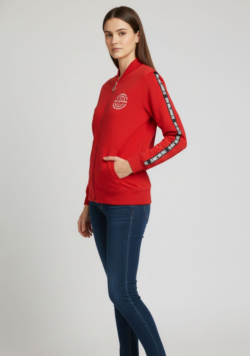 WOMEN SWEATSHIRT - RED AND WHITE & BLACK PRINTED