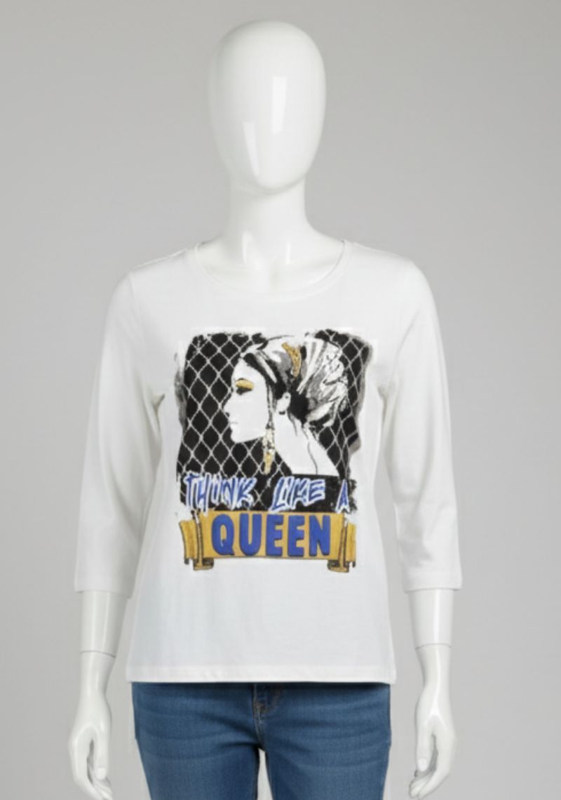 WOMENS T-SHIRT [MD] - WHITE & MULTI COLOR PRINT
