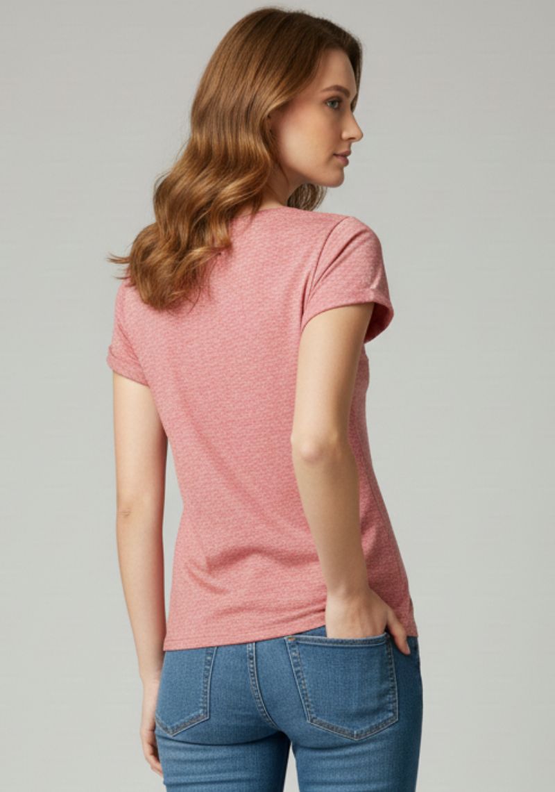 WOMENS T-SHIRT [MD] - RED MELANGE [BLACK AND WHITE PRINT]