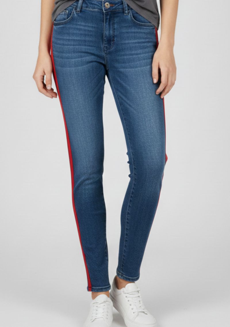 WOMEN JEAN (SL)-BLUE+RED MXD