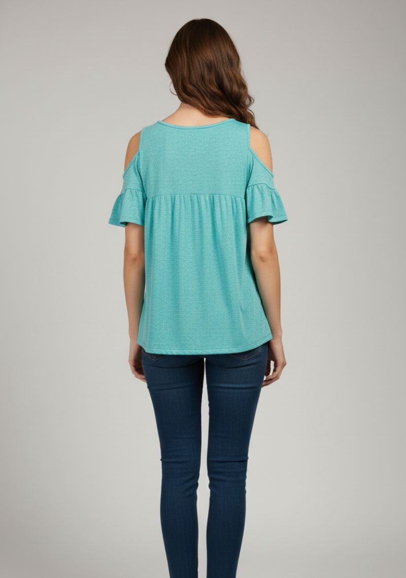 WOMEN WESTERN TOP - LIGHT TEAL BLUE