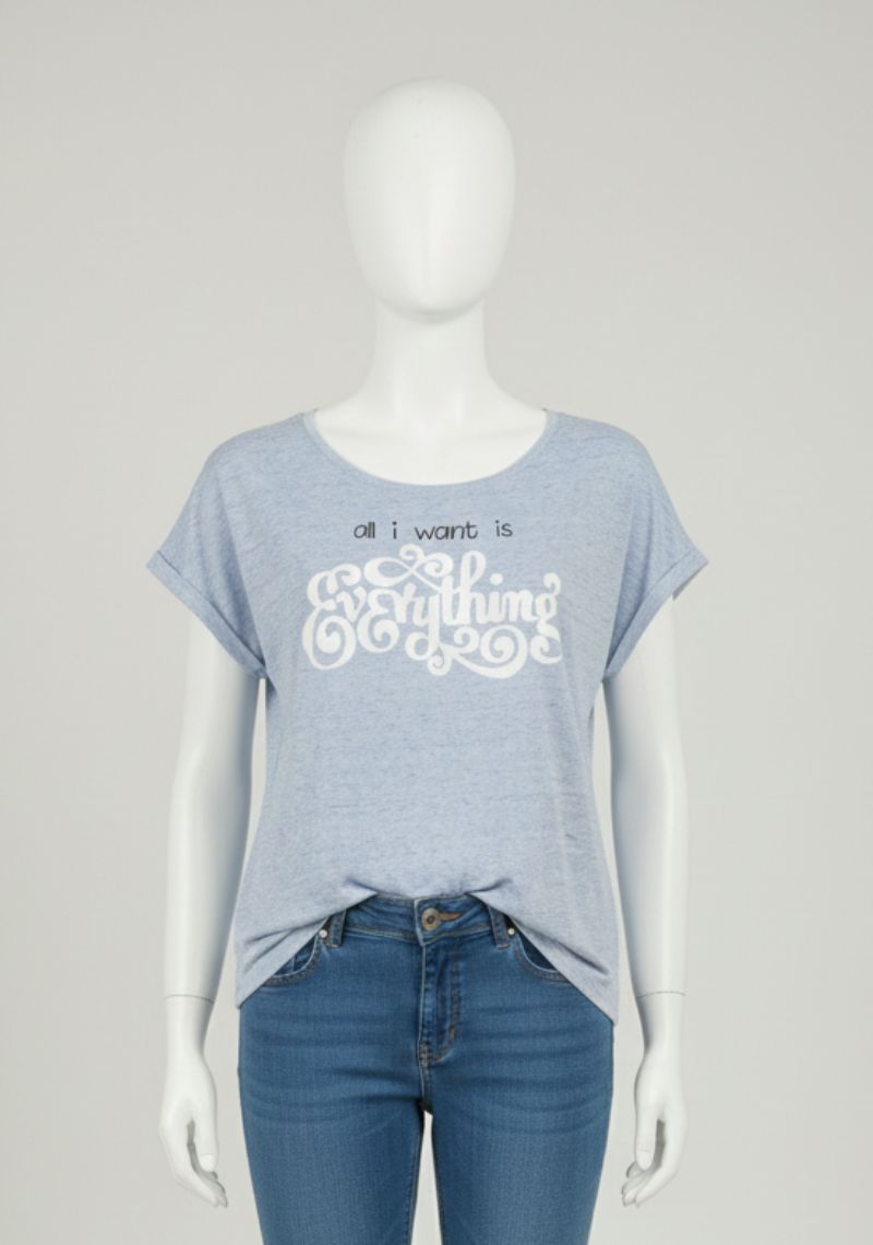 WOMENS T-SHIRT - LIGHT BLUE AND WHITE PRINTED
