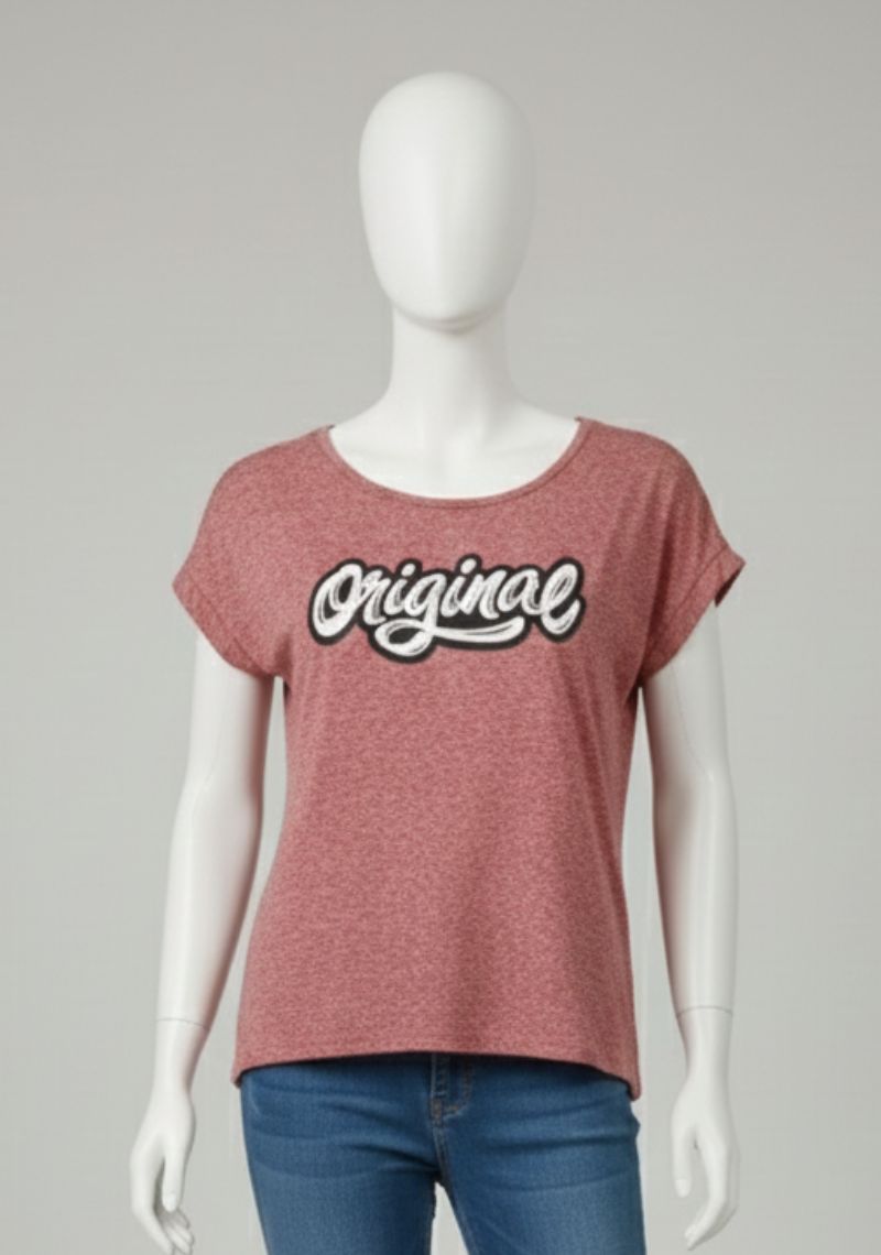 WOMENS T-SHIRT - LIGHT RED AND WHITE PRINTED