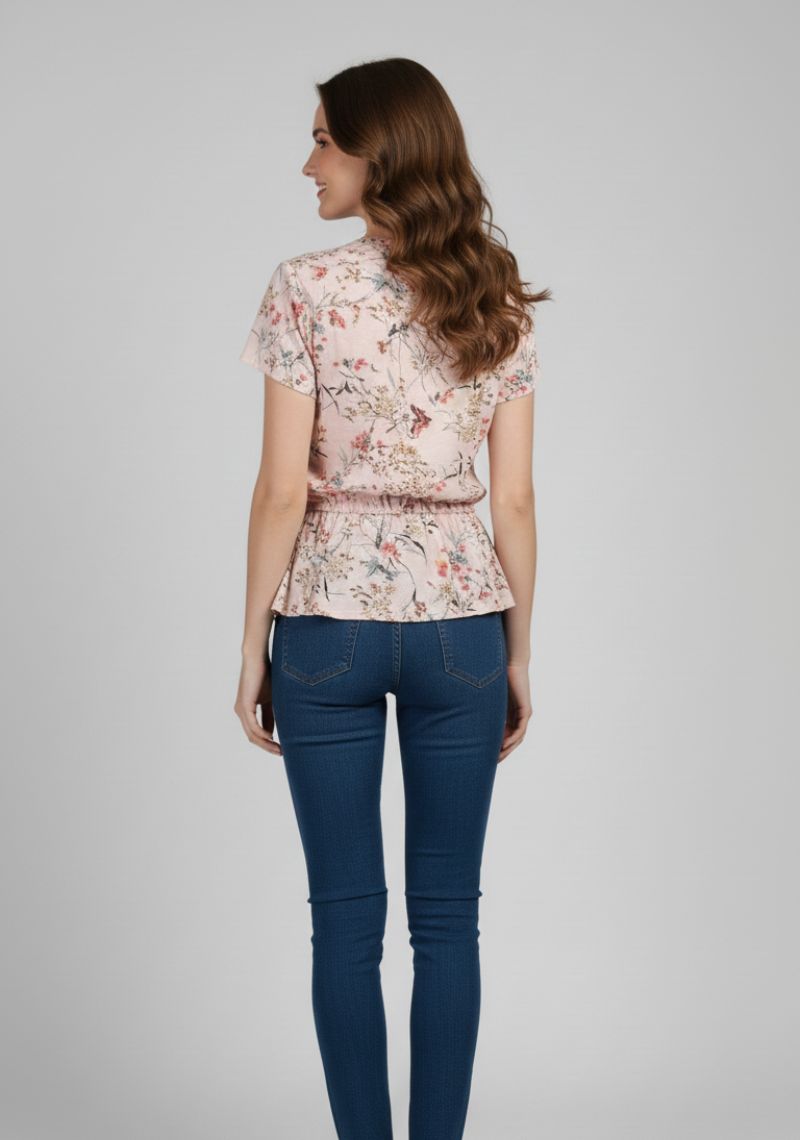 WOMEN WESTERN TOP - PINK FLORAL PRINT