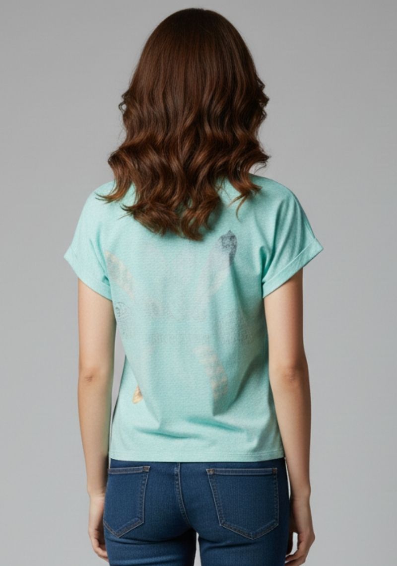 WOMENS T-SHIRT [MD] - SKY BLUE [ MULTI COLOUR PRINTED ]