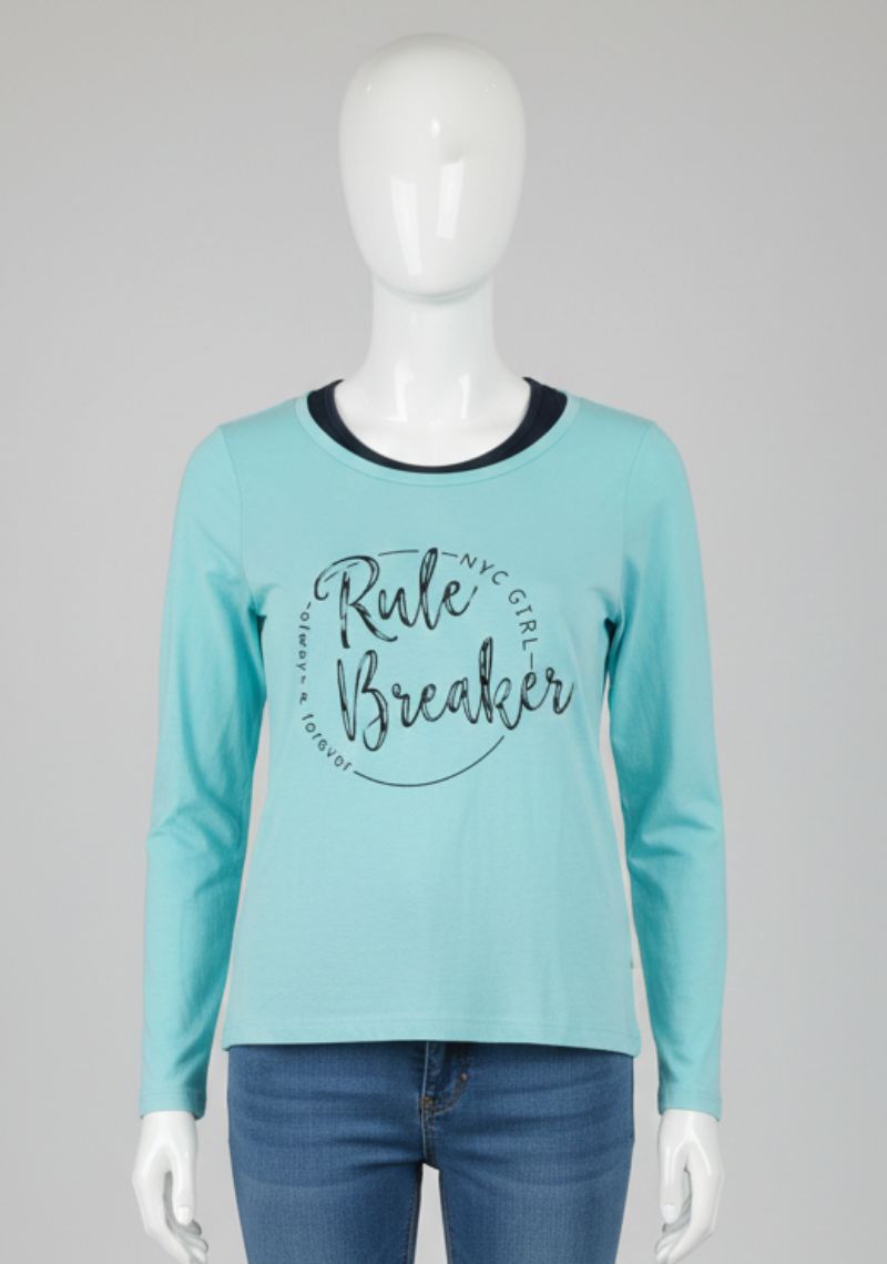 WOMENS T-SHIRT -LIGHT BLUE AND BLACK PRINTED