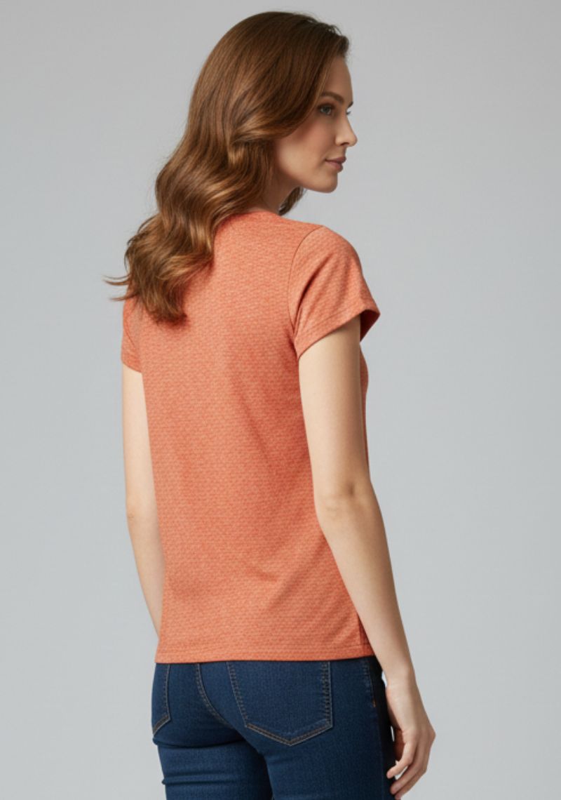 WOMENS T-SHIRT [MD] - ORANGE MELANGE & MULTI COLOR PRINT