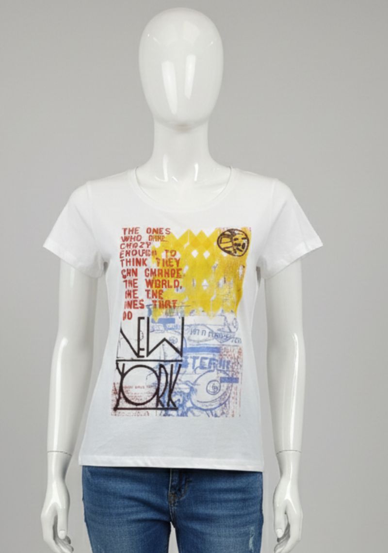 WOMENS T-SHIRT [MD] - WHITE [MULTI COLOR PRINTED ]