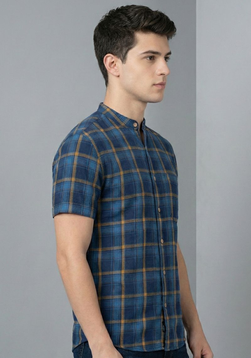 SHIRT - NAVY BLUE AND YELLOW CHECKED