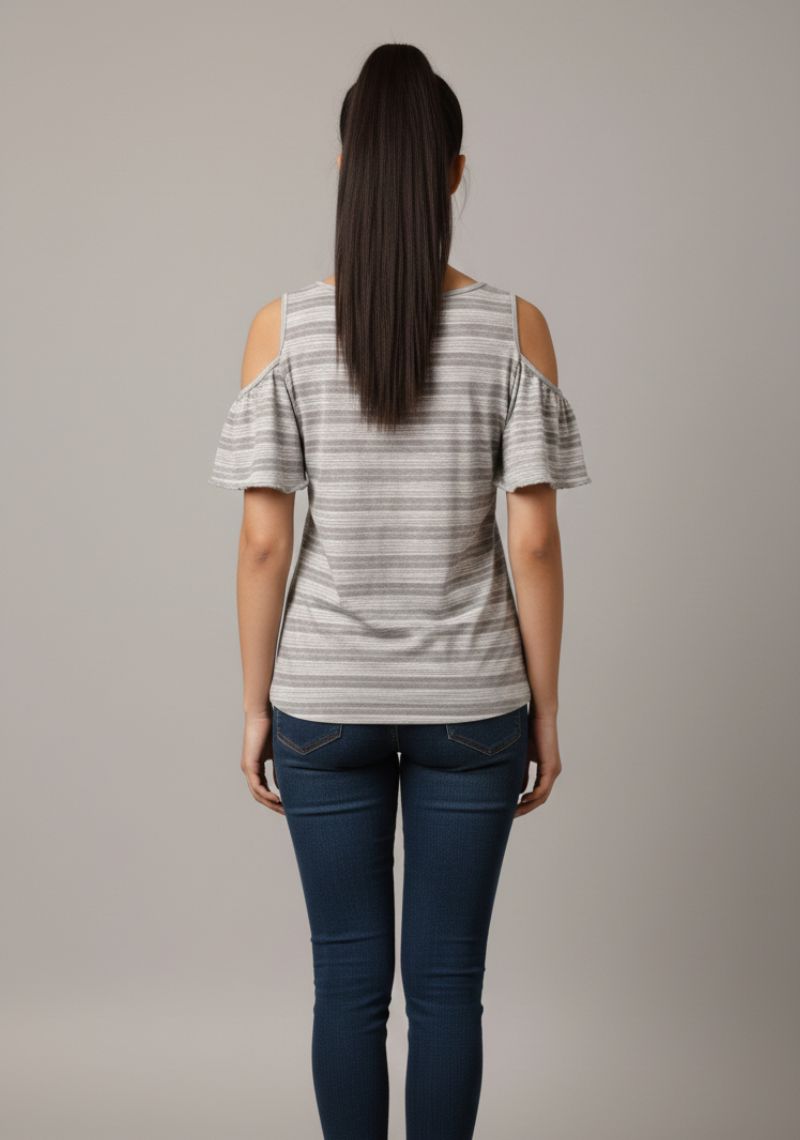 WOMEN WESTERN TOP - GREY STRIPES