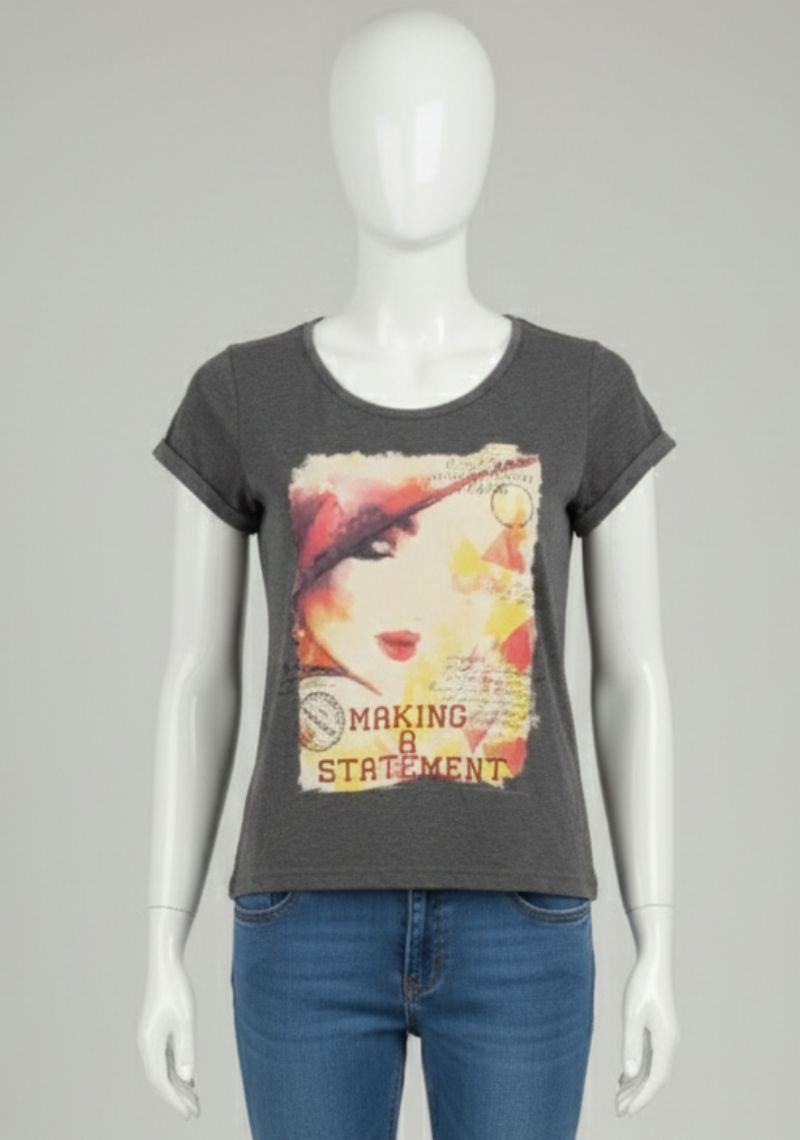 WOMENS T-SHIRT [ MD] - BLACK [MULTI COLOR PRINT]