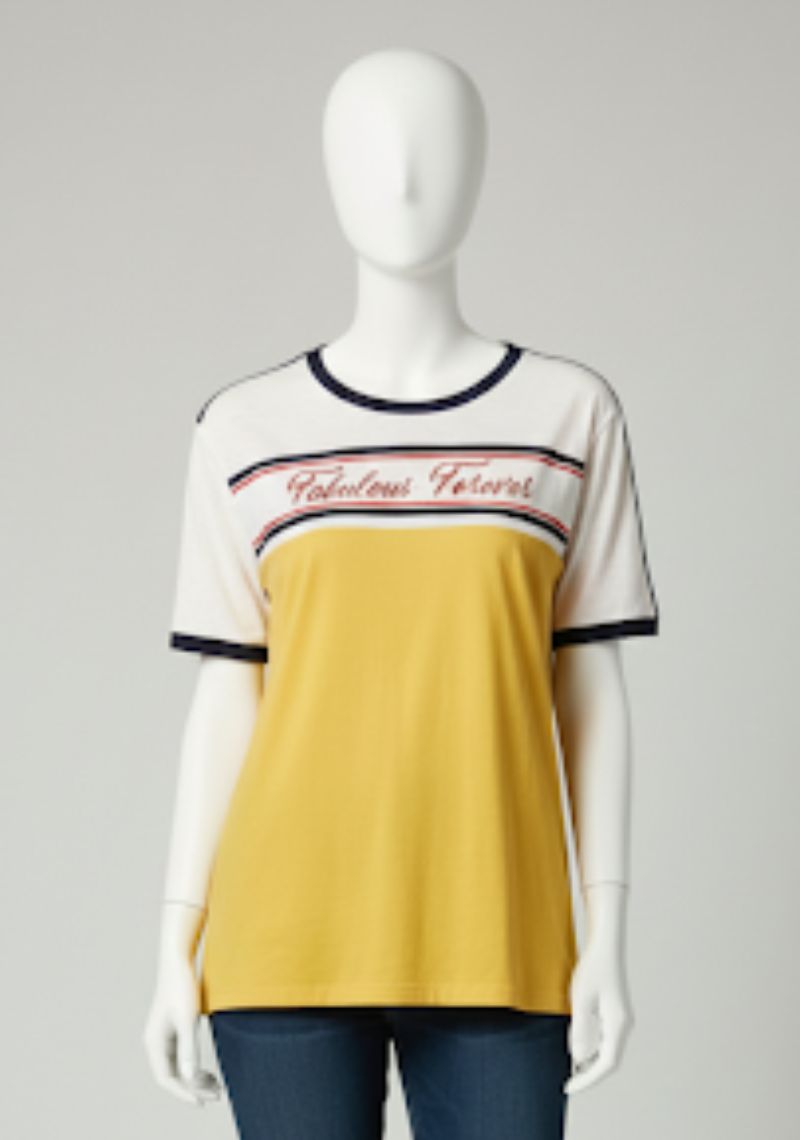 WOMENS T-SHIRT- WHITE & MUSTARD YELLOW