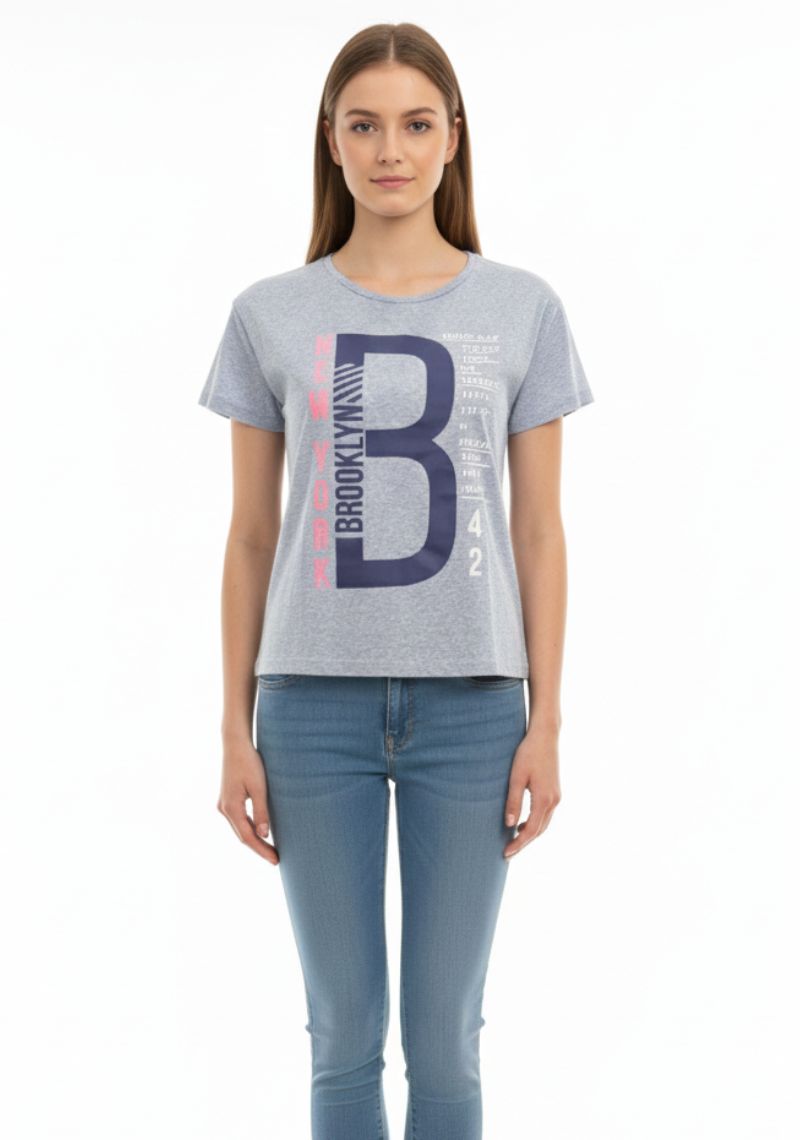 WOMEN T-SHIRT (SL)-LIGHT BLUE MXD