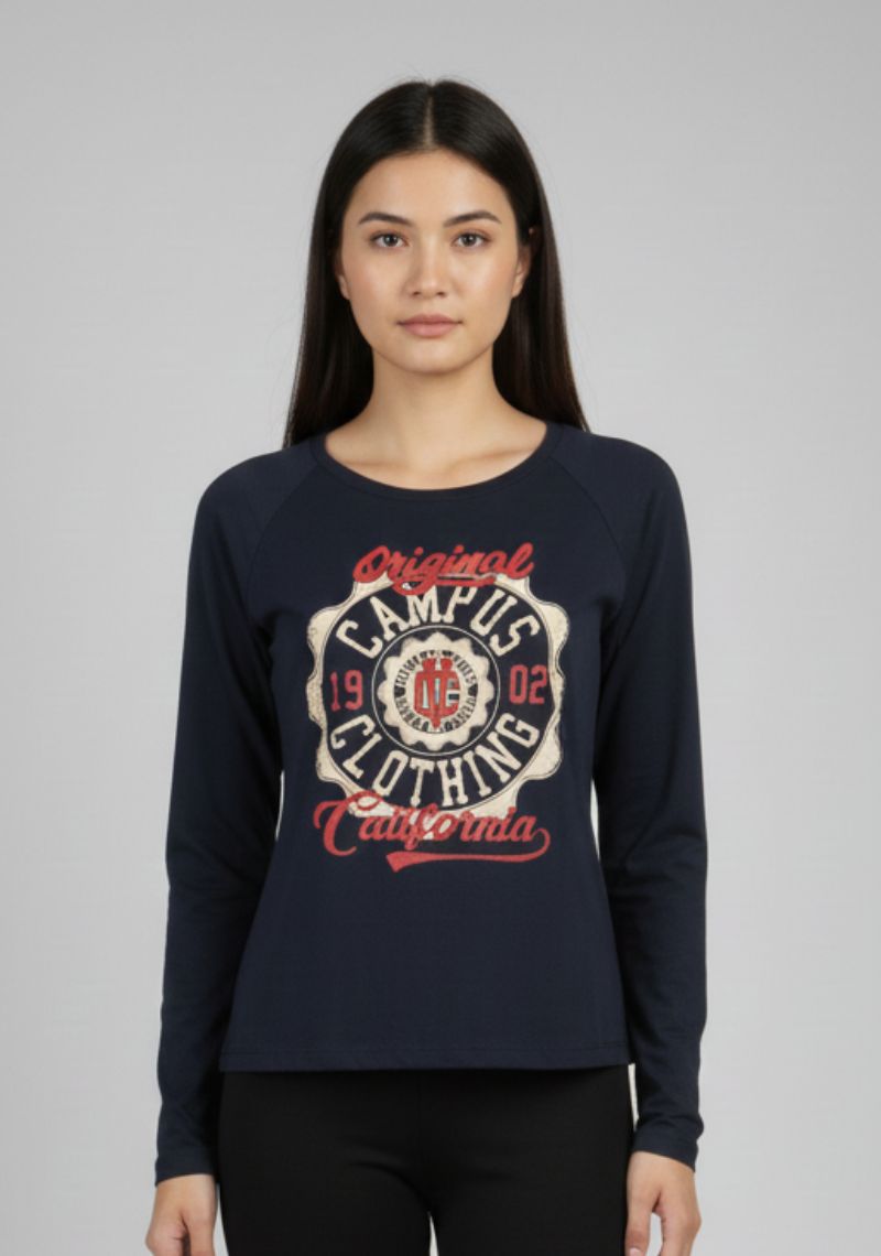 WOMEN T-SHIRTS (SL)-BLUE MXD