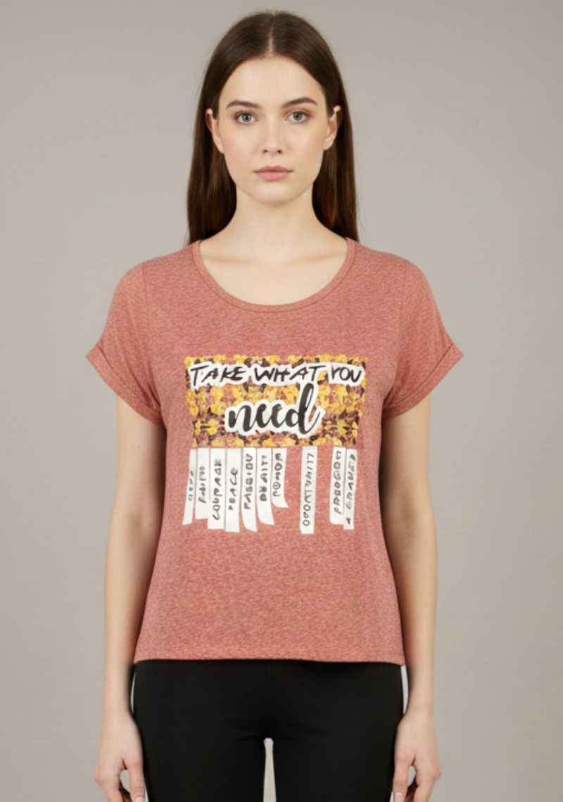 WOMEN T-SHIRT (SL)- LIGHT RED MXD