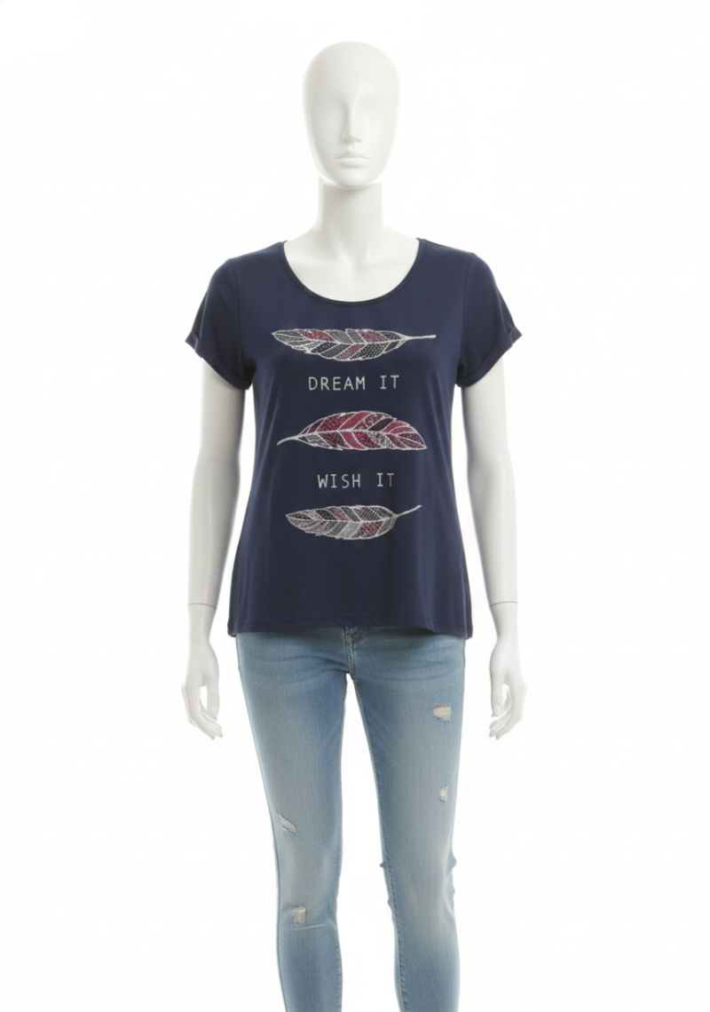 WOMEN WESTERN TOP - NAVY BLUE AND FRONT WHITE CLOR PRINTED