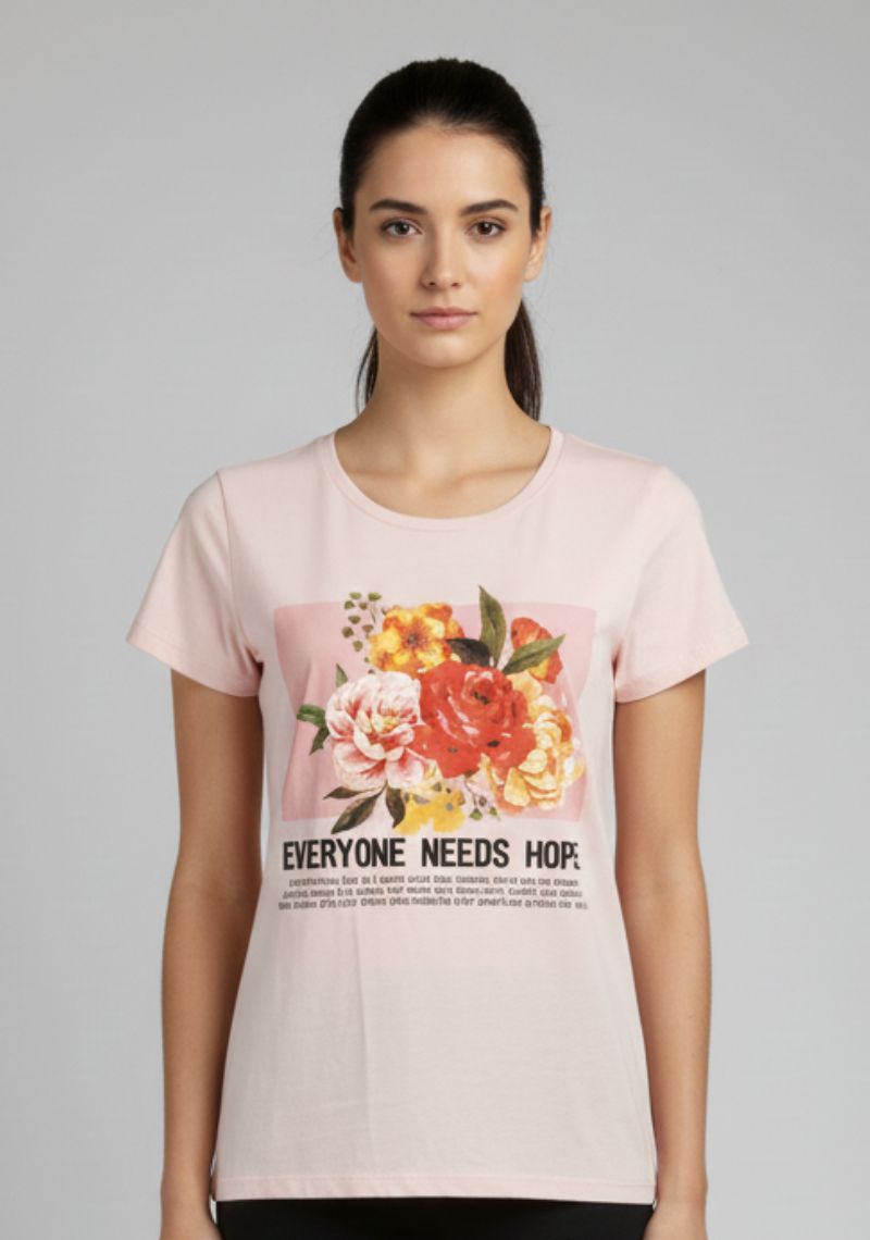 WOMEN T-SHIRT (SL)-LIGHT PINK MXD