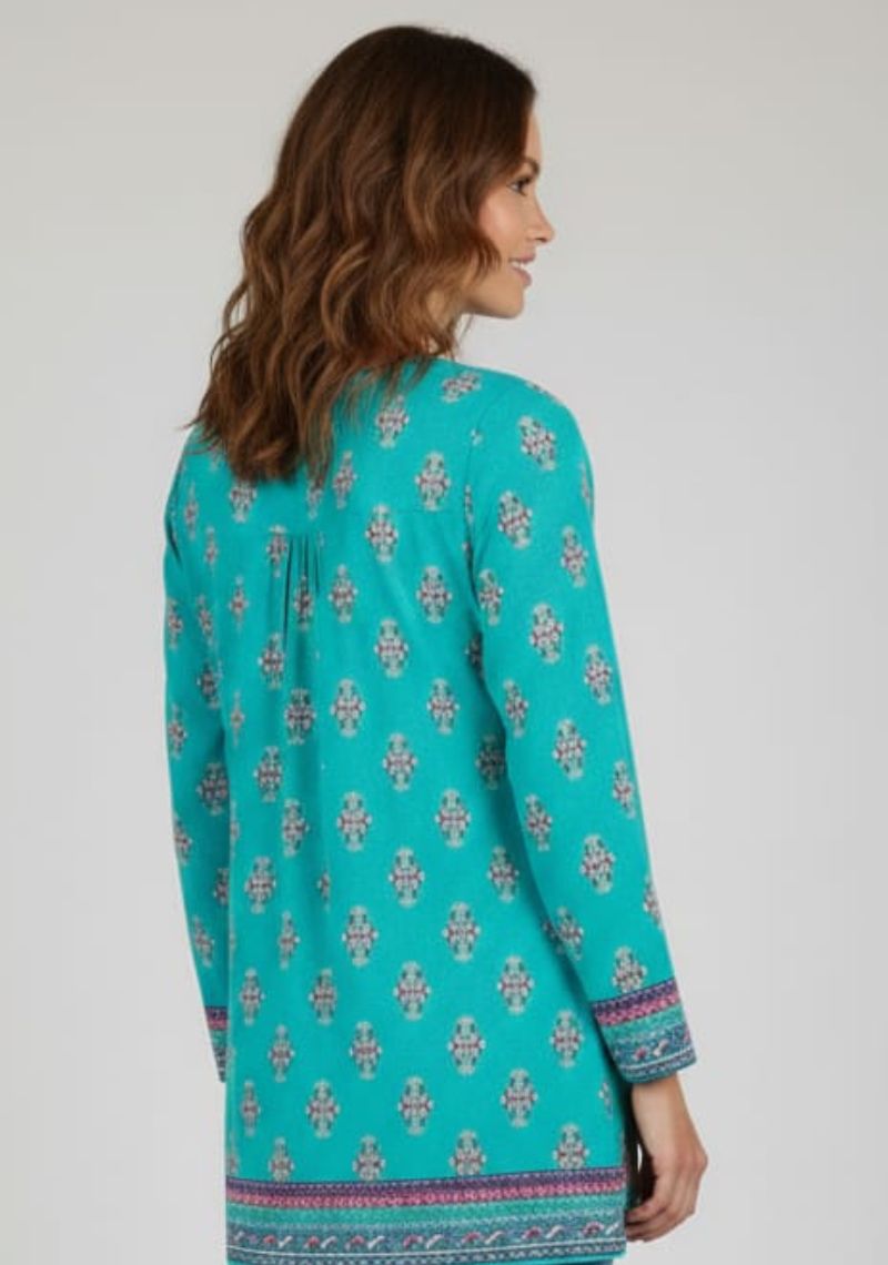 WOMENS WESTERN TOP [SL] - SKYBLUE & MULTI COLOR PRINTED