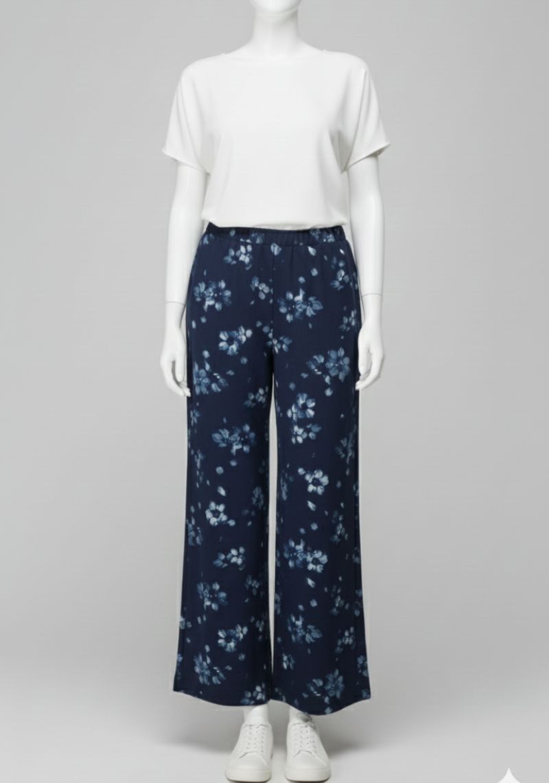 WOMENS PALAZZO - DARK BLUE FLORAL PRINTED