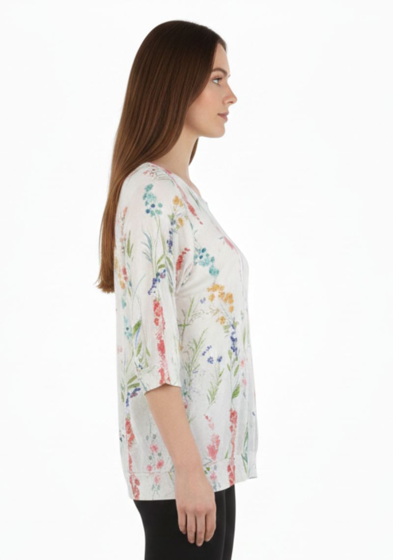 WOMENS WESTERN TOP [SL] - WHITE AND MULTI COLOR PRINTED