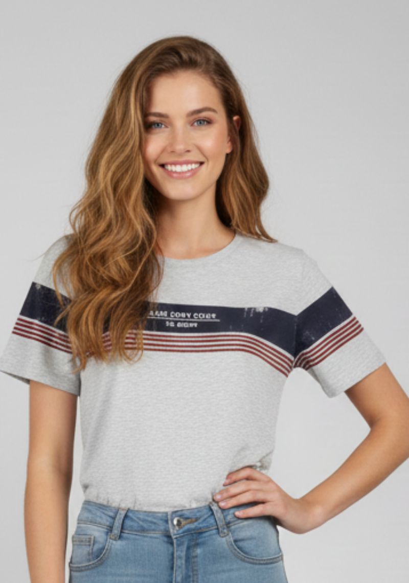 WOMEN T-SHIRT (SL)- GRAY BLUE MXD