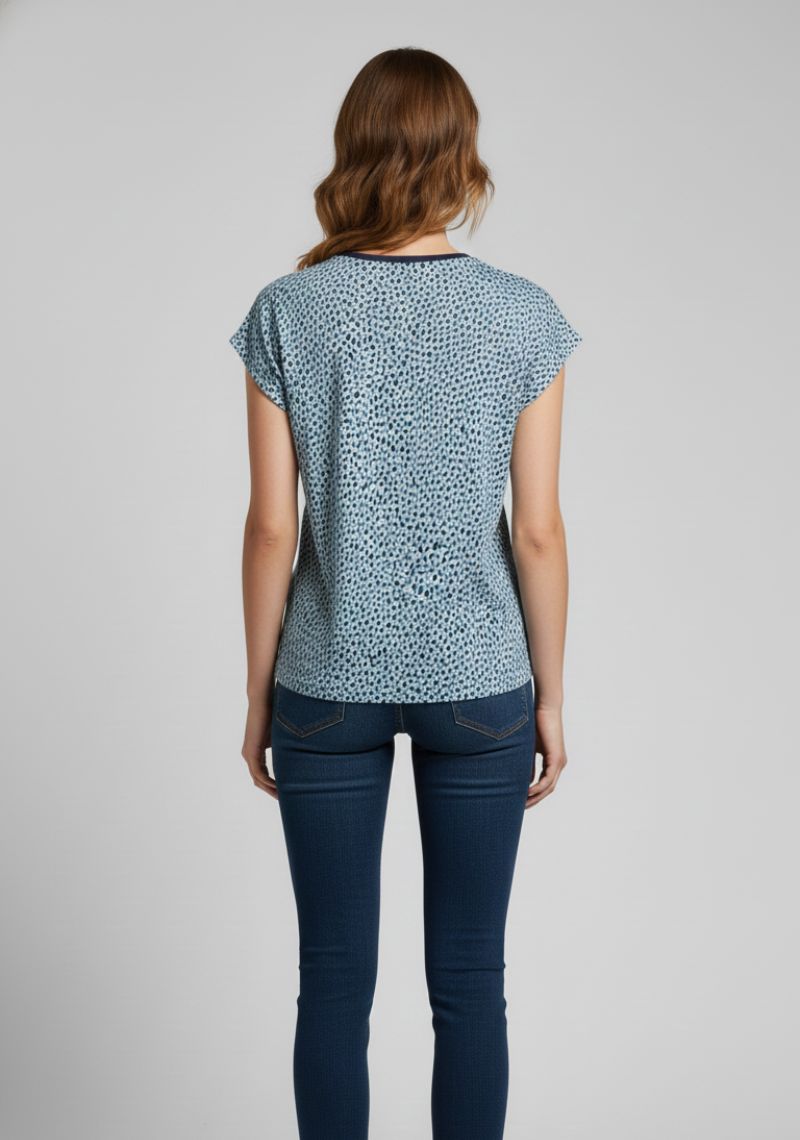 WOMEN WESTERN TOP - SKY BLUE AND DARK BLUE PRINTED