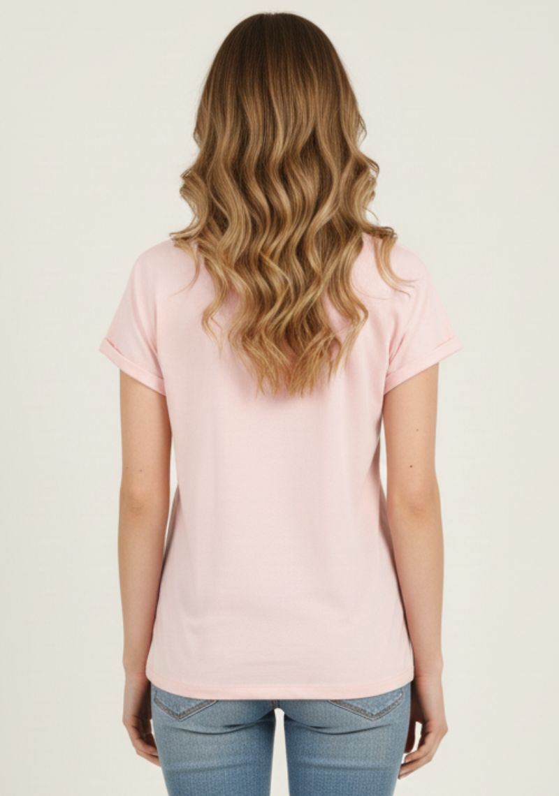 WOMENS T-SHIRT [MD] - LIGHT PINK SHADE & MULTI COLOR PRINT