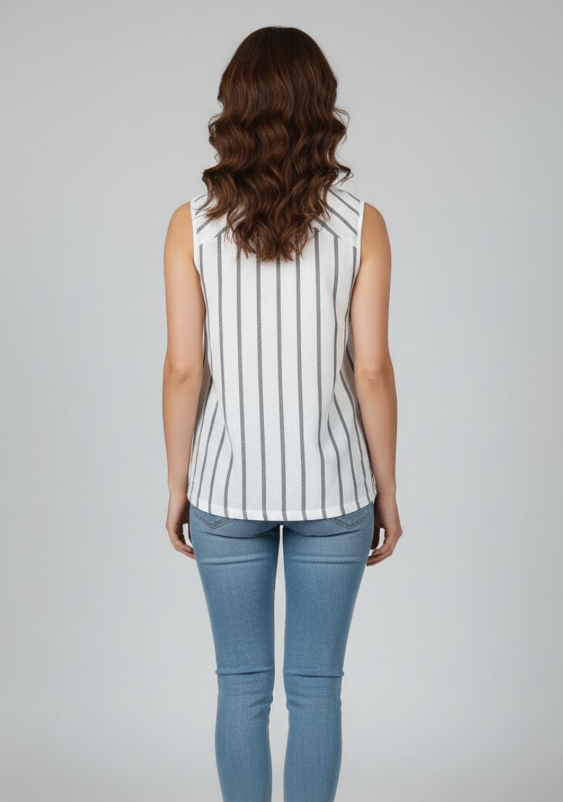 WOMEN WESTERN TOP - WHITE AND GREY LINE