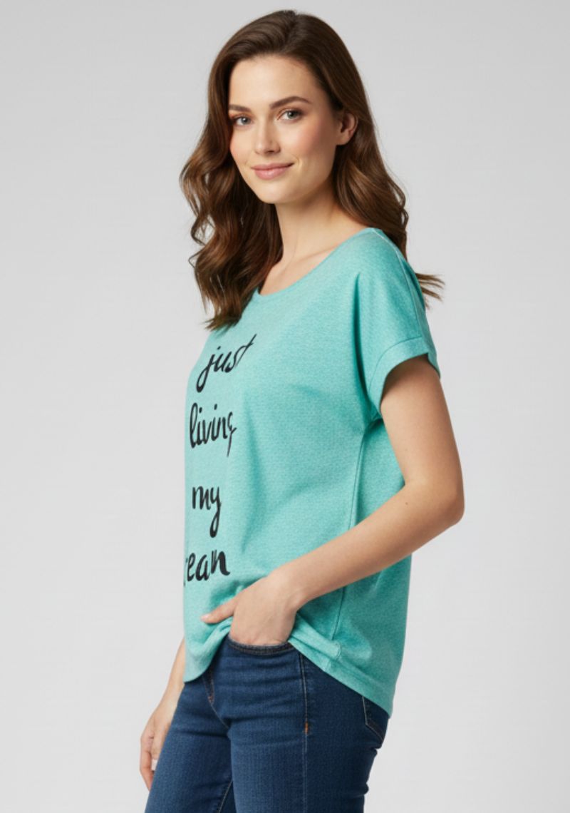 WOMENS T-SHIRT [MD] - TEAL GREEN & BLACK PRINT
