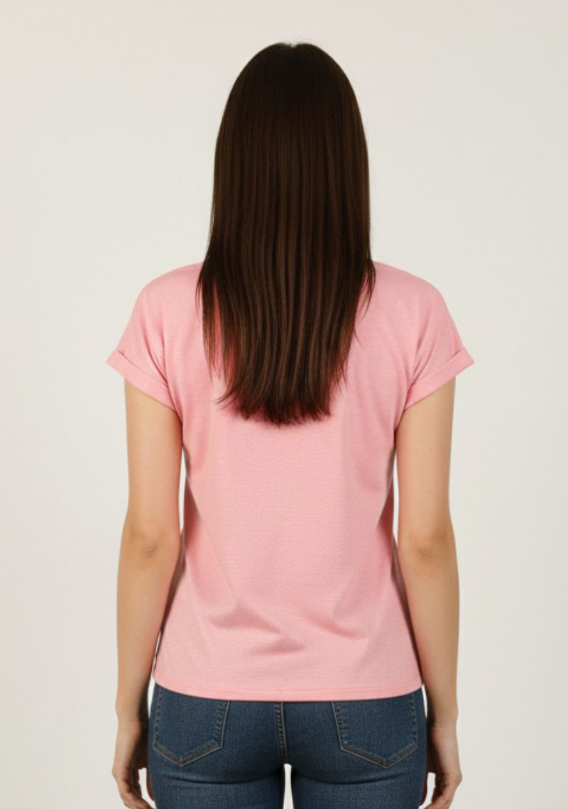 WOMENS T-SHIRT [MD] - PINK & BLACK WORDS PRINTED