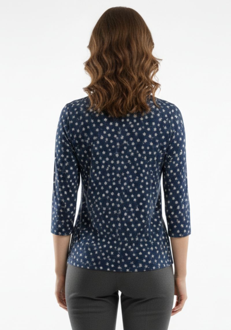 WOMENS WESTERN TOP [SL] - DARK BLUE AND WHITE