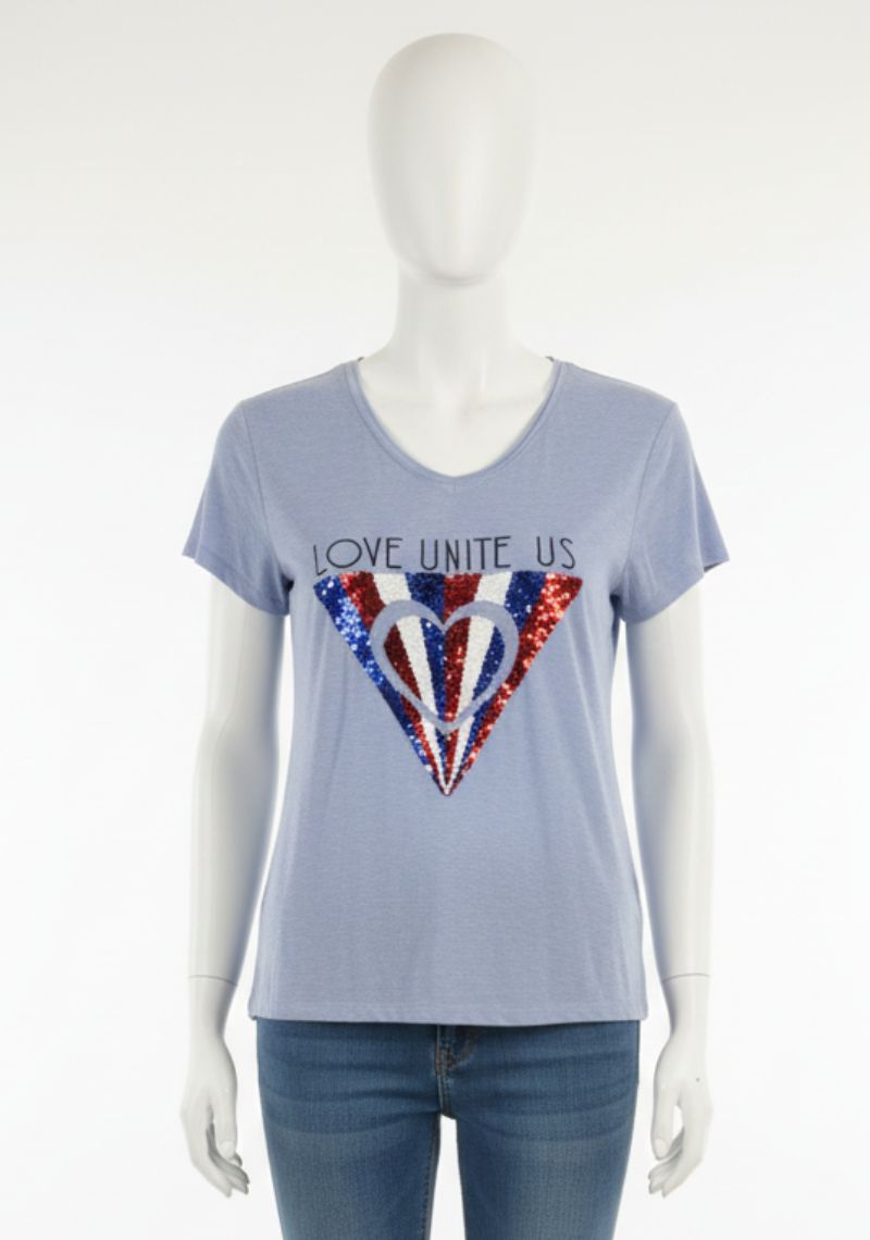 WOMENS T-SHIRT - LIGHT BLUE AND MULTI COLOR PRINTED