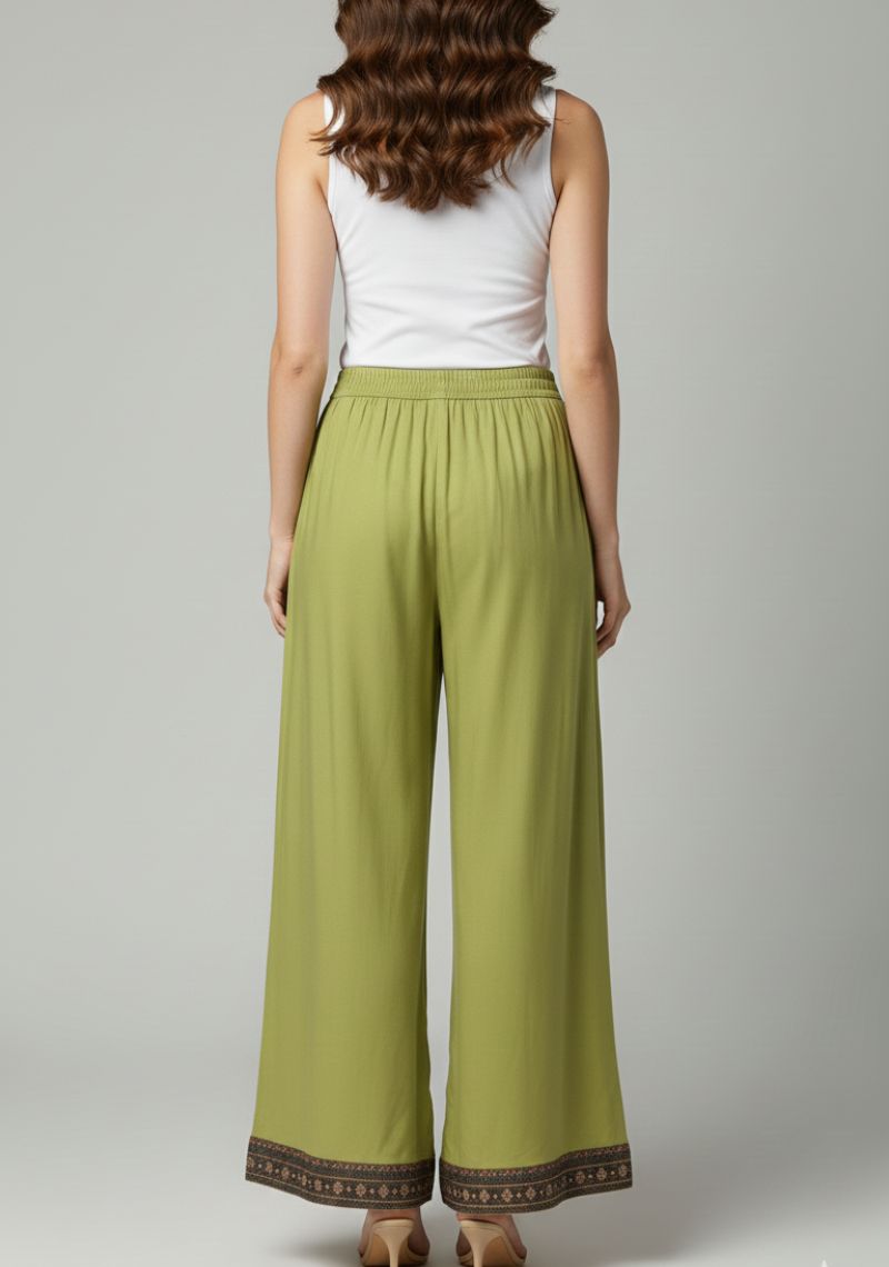 WOMENS PALAZZO - PEAR GREEN AND BLACK PRINTED