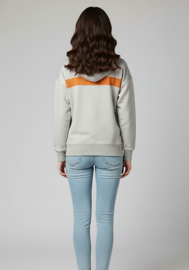 WOMEN SWEATSHIRT - PLAIN GREY AND FRONT MULTI CLOR PRINTED