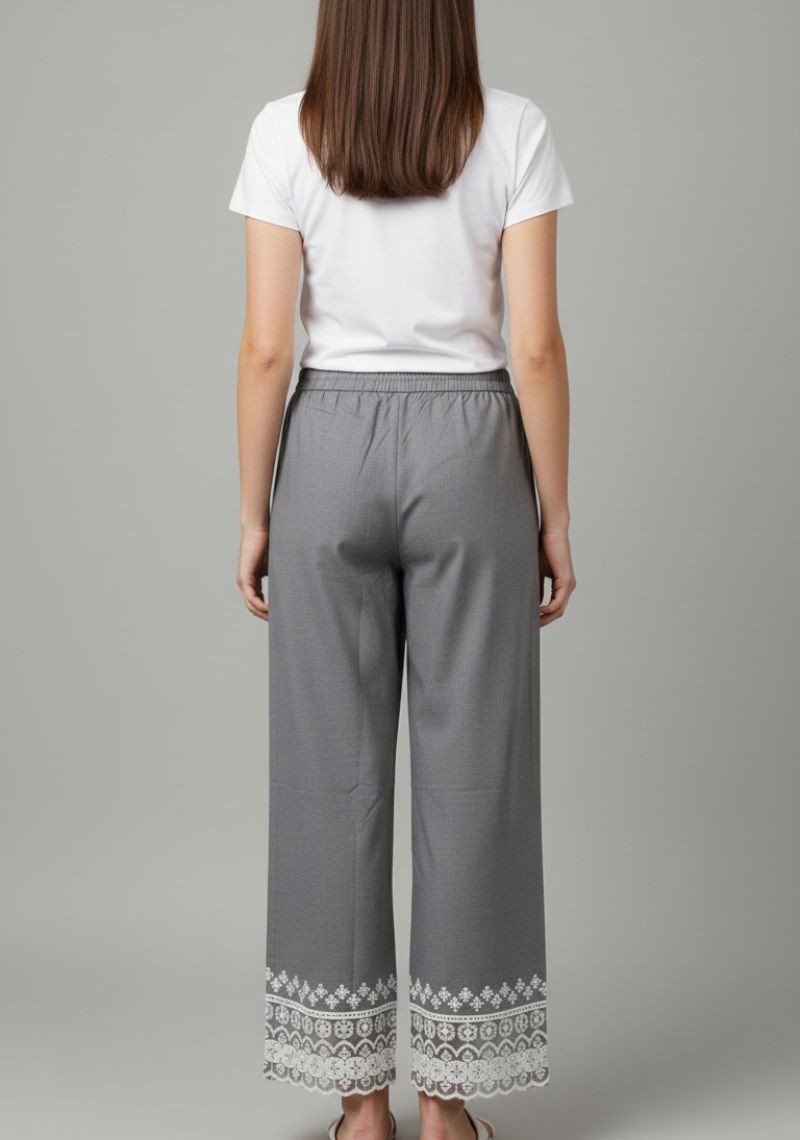 WOMENS PALAZZO - PLAIN GREY AND WHITE FLORAL PRINTED