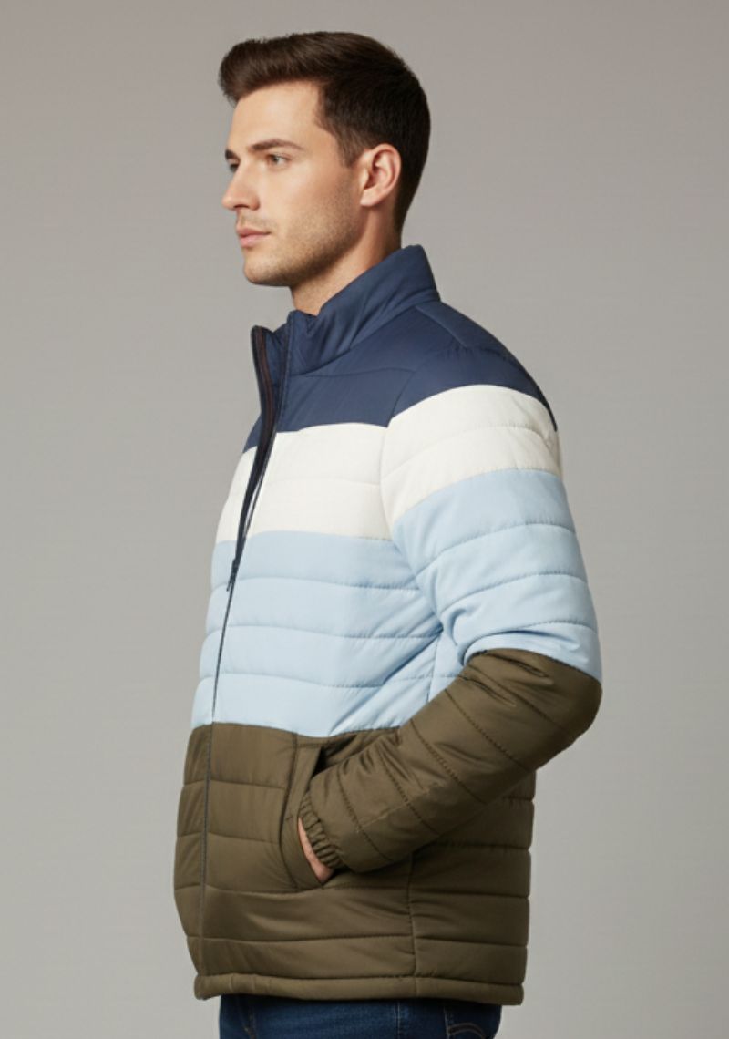 WINTER JACKET [MD] - LIGHT SKY BLUE AND MULTI COLOR STRIPES
