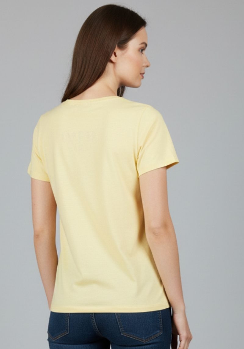 WOMENS T-SHRT [MD] - LIGHT YELLOW [ MULTI COLOR PRINT ]