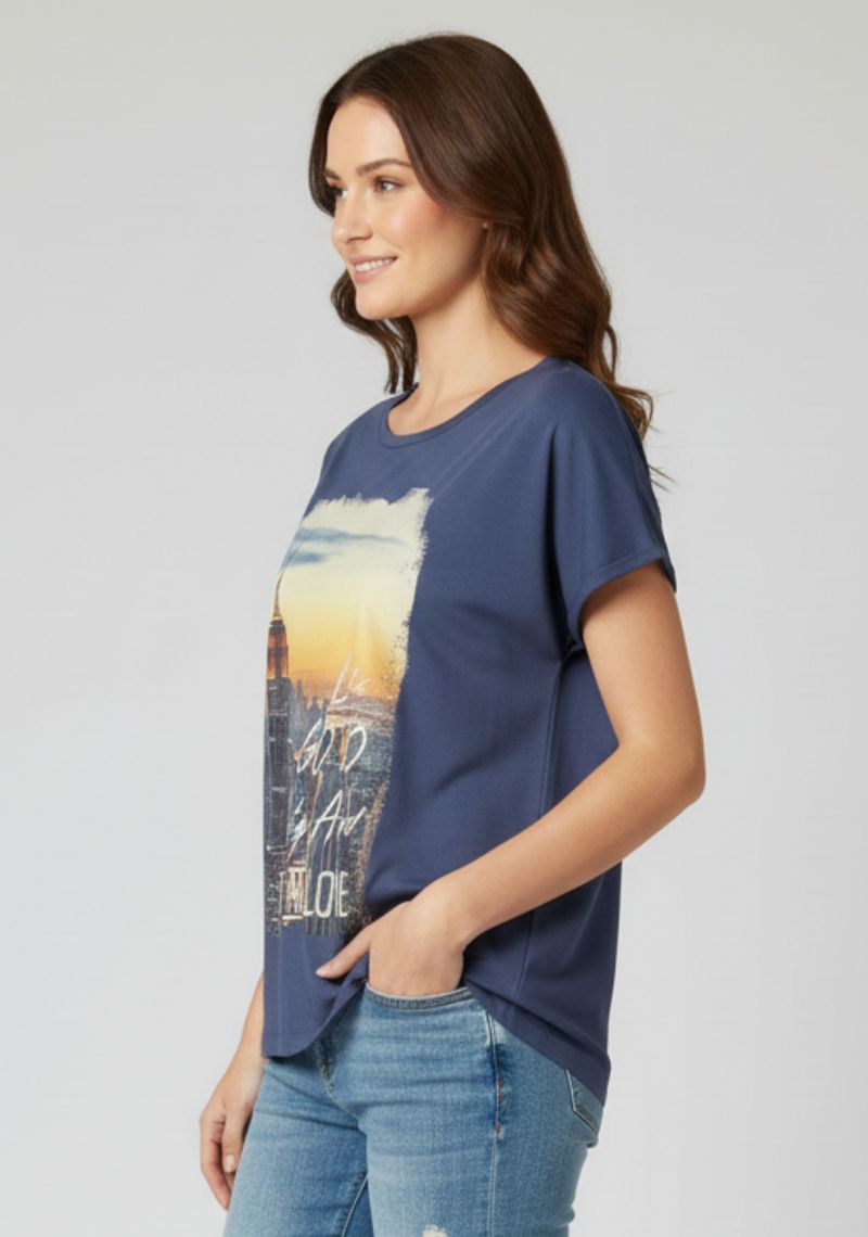 WOMENS T-SHIRT [MD] - DARK BLUE & MULTI COLOR PRINTED